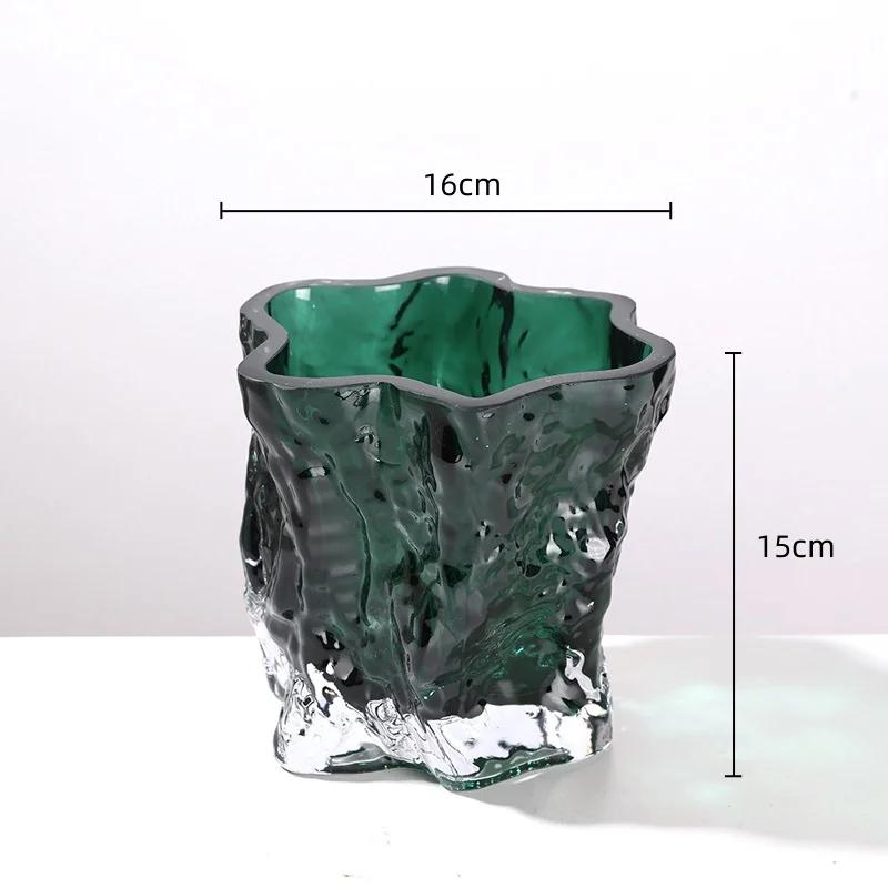 Vază de Sticlă Pliuri Ondulații Neregulate de Apă Vază Transparentă cu Flori Colorate Terariu Hidroponie Decor pentru Casă