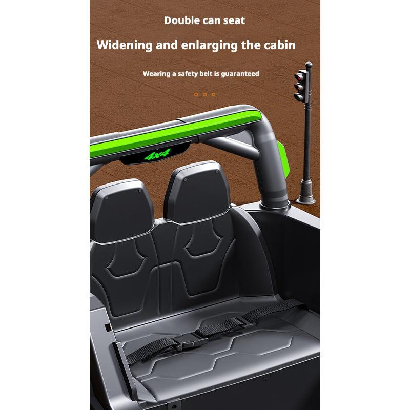 Çocuklar için elektrikli dört tekerlekli arazi uzaktan kumandalı çift sürüşlü oyuncak bebek arabası Bluetooth Müzik LED Işıkları 3 mod