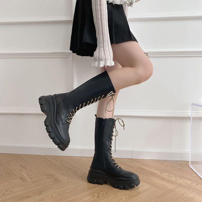 Fashion Round Toe Platform Biker Ladies Mid Calf Shoes On Offer Comfortable and Elegant Hot Gothic Y2k 2025 New Women's Half High Boots