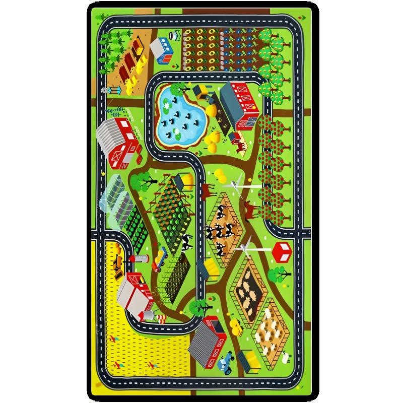 

Cute Cartoon Kids Play Mat with Racing Track City Road Amusement Park Elements Designs Soft Educational Decorative Carpet 50cm x 80cm