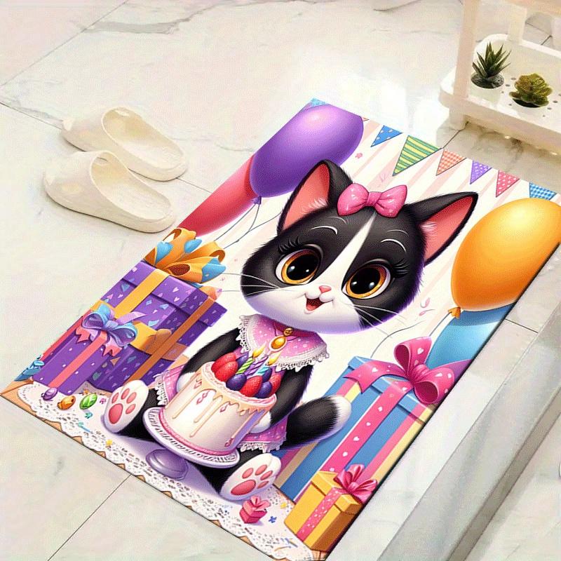 

1pc Birthday cat Design Area Rug - Soft, Anti-Slip, and Durable Gaming Room Decor for Bedroom 60cm by 90cm