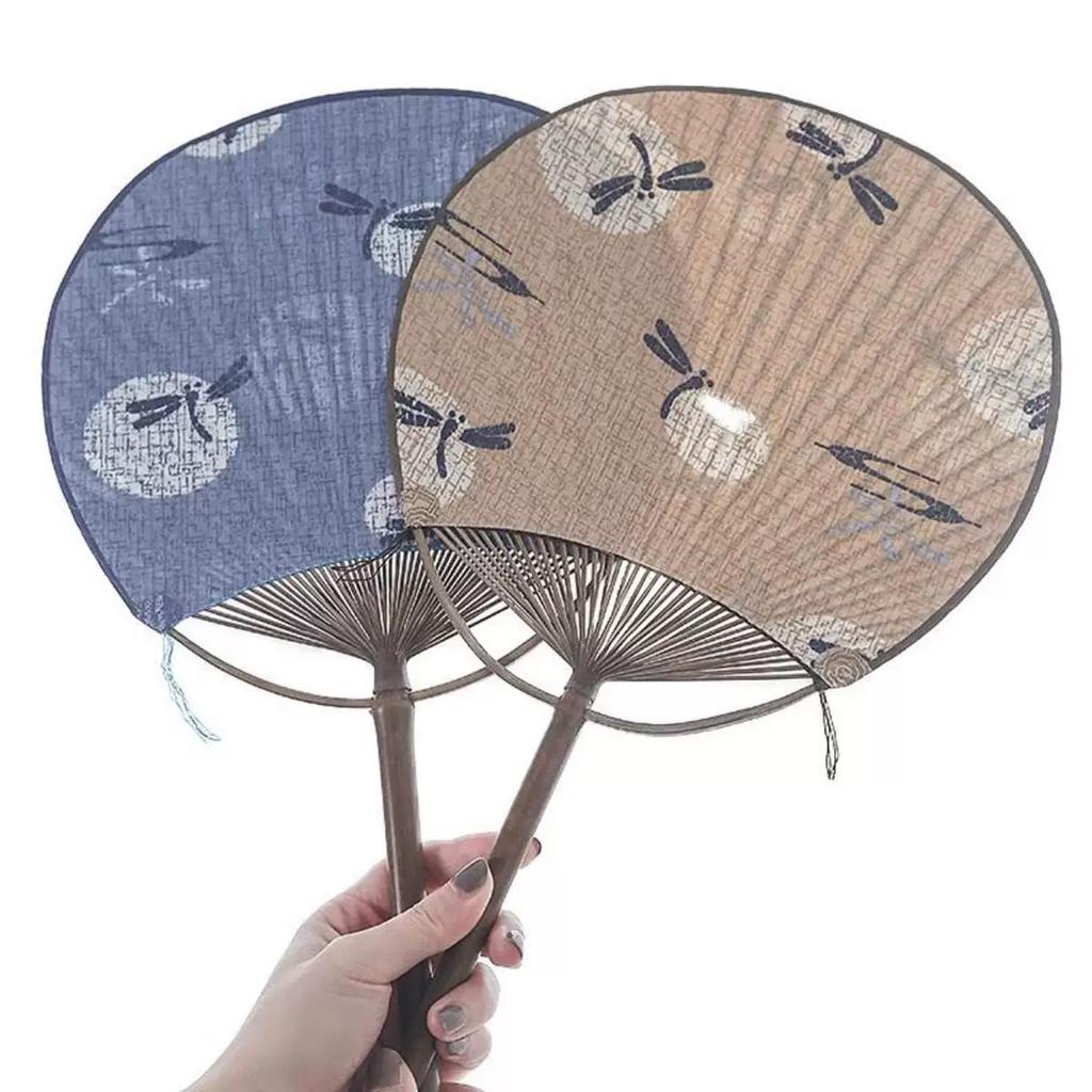 Traditional Style Round Fan, Handmade Bamboo Long-Handled Fan, Portable Small Fan, Photo Prop, Decorative Fan, Chinese-Style Hand-Held Fan, Round Fan