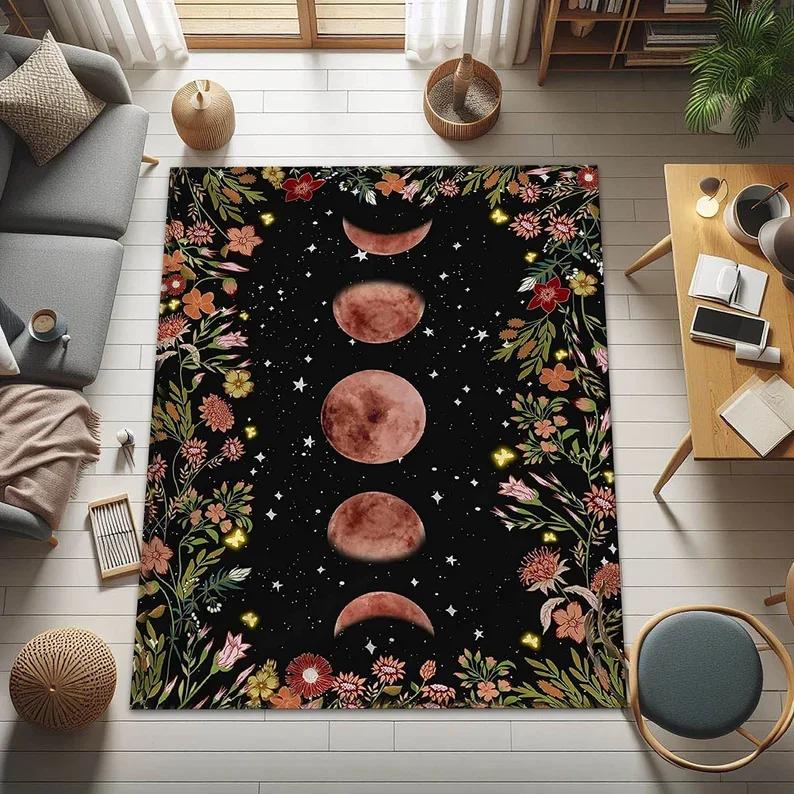 Night Sky Rug Moon and Stars Pattern Rug Stars Pattern Rug Stars Rug Moon Pattern Rug Moon Rug Moon Decor Rug Starry Night Rug