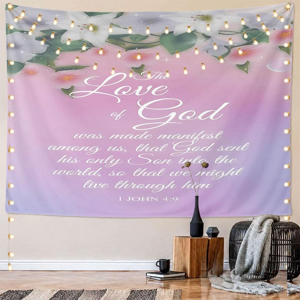 "The Love of God - 1 John 4:9" Pattern Wall Hanging Tapestry Decorative Tapestry Home Decor for Bedroom and Living Room