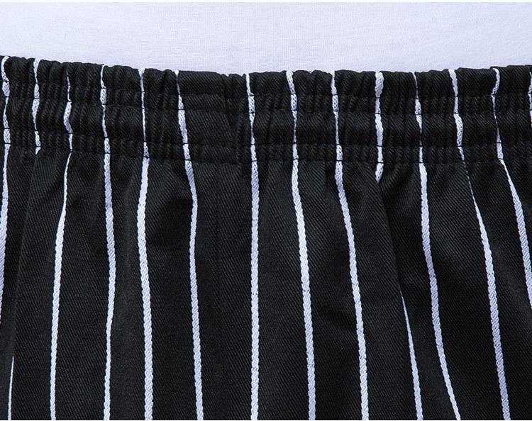 Men's Loose Straight-Leg Cotton Work Pants - Striped Kitchen Waiter Trousers