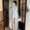 Elegant Low-Cut Bodycon Dress with Irregular Straps and Flared Hem