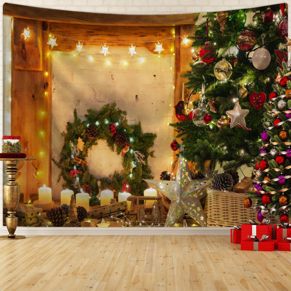 1pc Christmas Tapestry, Christmas Tree Fireplace Snow Background Cloth, Christmas Party Photography Background Wall Cloth