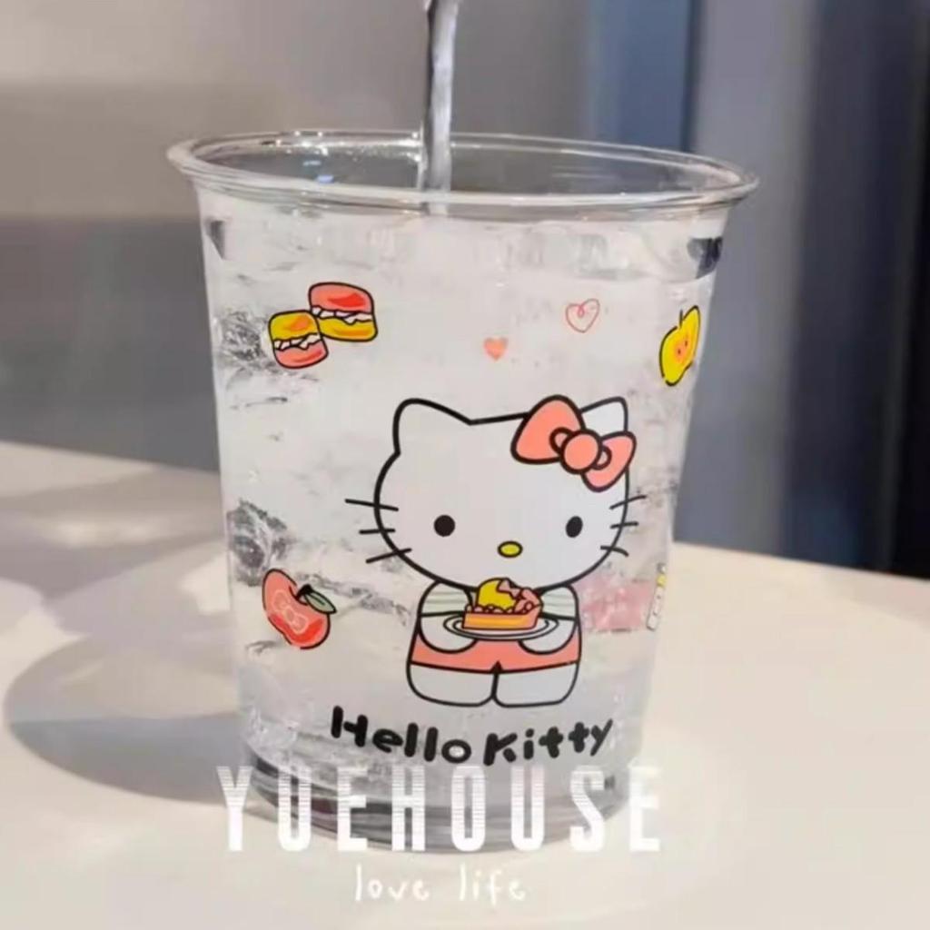 Hello Kitty INS Style Glass Cup: Cute Cat Girly Heart Design for Home, Office, Iced Drinks, and Coffee