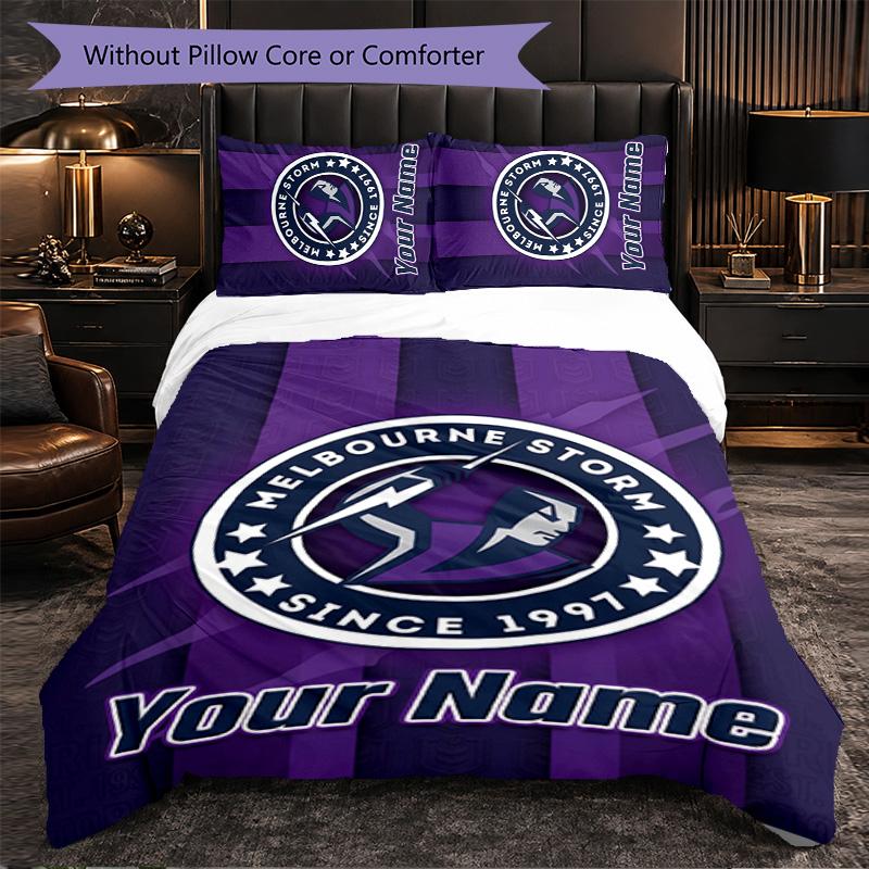 Melbourne Storm Customized Name Text Bedding Set, 1 Duvet Cover & 2 Pillowcases Personalized Bedroom Gift
