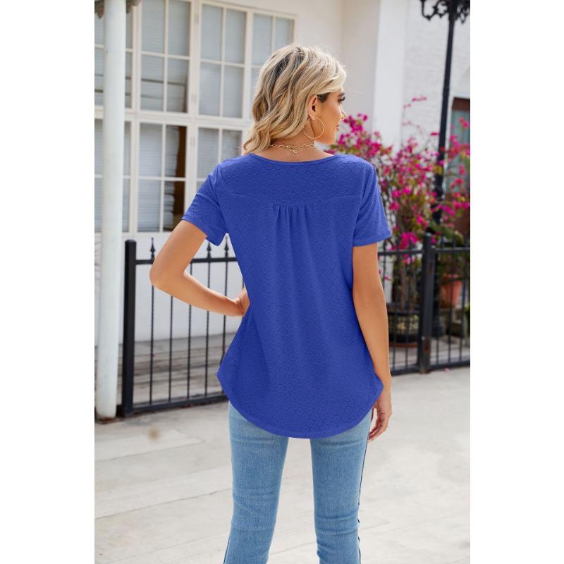 YYFS Dámská móda Ležérní Léto Jaro Jednobarevné halenky a košile s krátkým rukávem a výstřihem do O