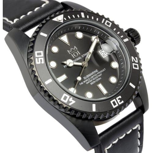 HYAKUICHI 101 Divers 20 ATM water resistant wristwatch date unidirectional rotating bezel leather belt men's