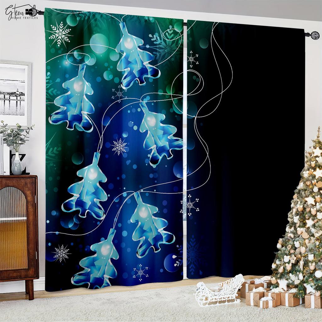 Christmas 3D Printed Curtains Christmas Tree Santa Pumpkin Carriage Gift Living Room Children's Room Holiday Decoration Curtains