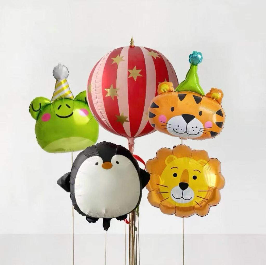 Cartoon-Tiertierform Folienballon-Set Gestreifter Stern Globus Ball für Kindergeburtstag Babyparty und Festliche Szenenarrangement