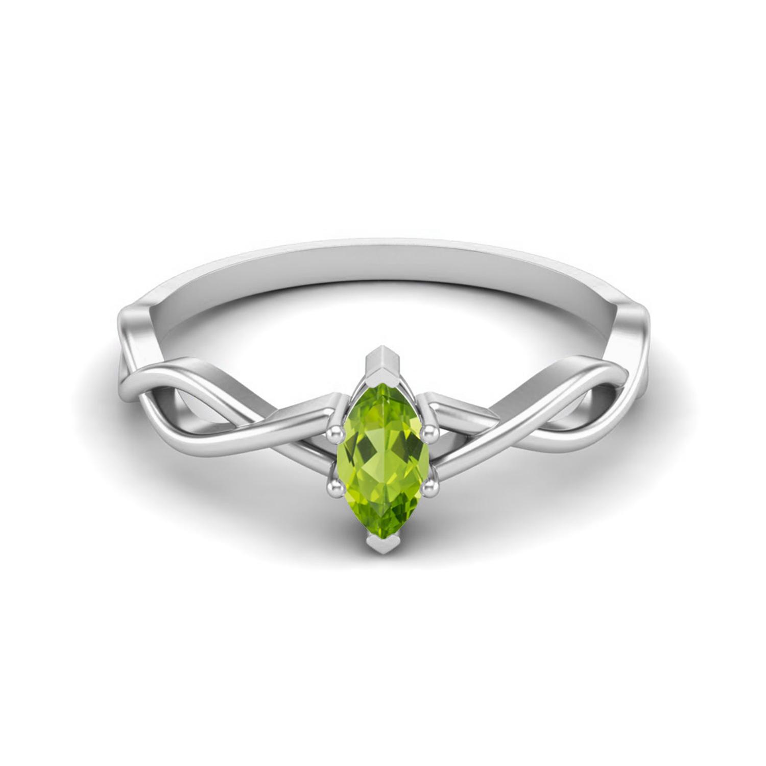 

1.00 Ctw Marquise Peridot Solitaire Split Shank 925 Sterling Silver Women Wedding Ring 5 білий