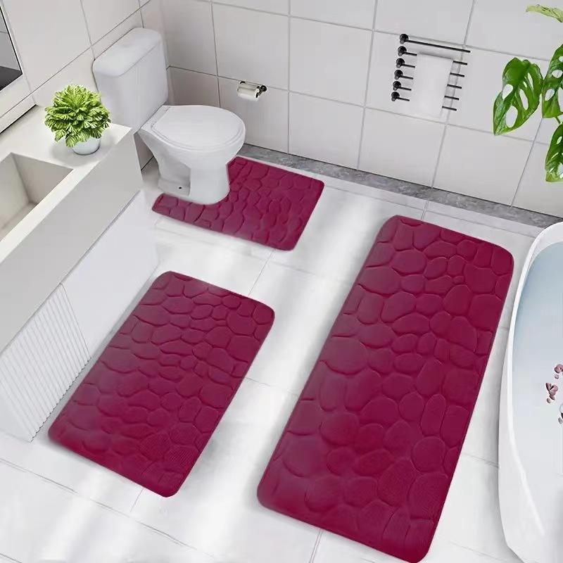 Toilet Seat Cover 3Pcs Set Bath Mat Shower Room Floor Rug Home Bathroom Anti-Slip Absorbent Doormat Pebbles Bathtub Decor Carpet