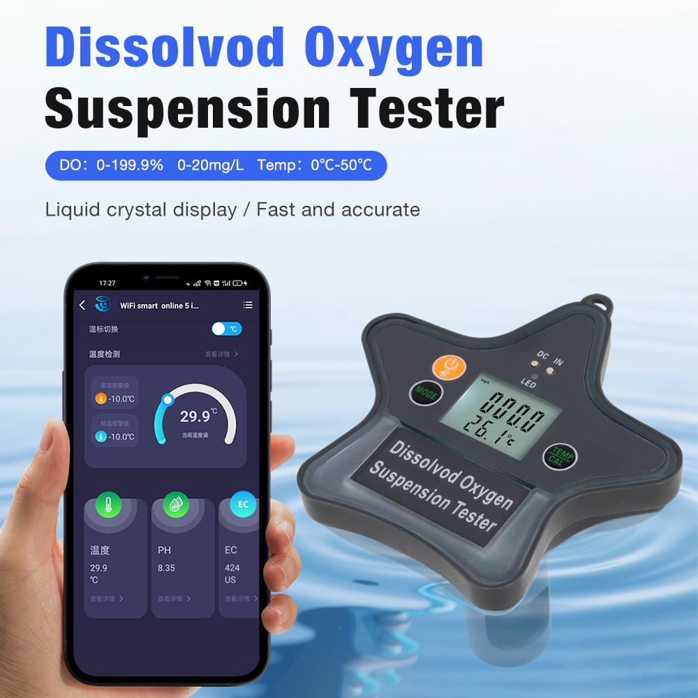 Tuya Smart Dissolvod Oxygen Meter Bluetooth Floating Pool Water Monitor LCD Display 0-20mg/L DO Tester Water Quality Analyzer