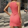 Sommer Damen Rock Einfarbig Sexy ärmelloses Kleid mit Rundhalsausschnitt Weste Damen Kleid Tasche Hüftrock