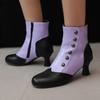 Womens Short Ankle Boots Rivet Color Block Chunky Heel Side Zip Fashion Fall Winter