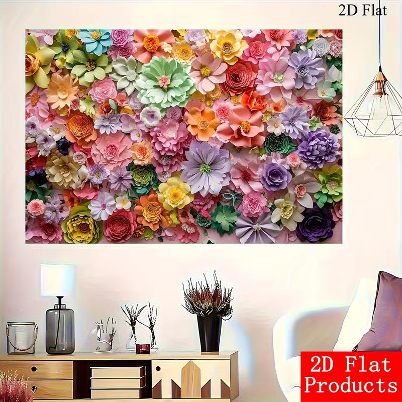 2D Multicolor Flower Wall Backdrop, Handmade Paper Flowers Party Photography Background