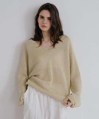 Nounbeleo Paper V-Neck Knit [Knss10Kn02]_Lime