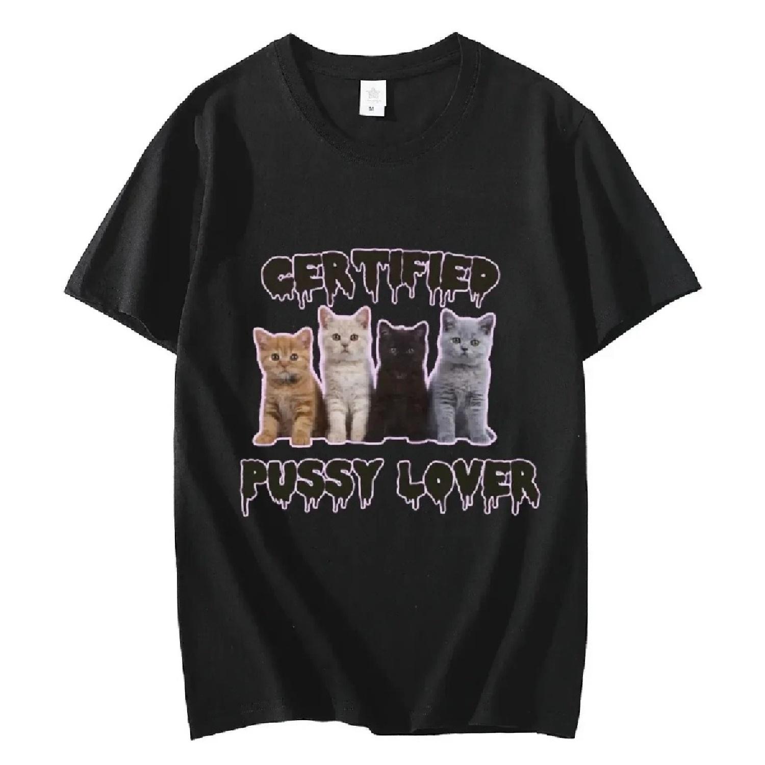 Смешные сертифицированные Pussy Lover Meme Cat Графические футболки унисекс модные кавайные футболки уличные повседневные винтажные футболки 50614 S чёрный