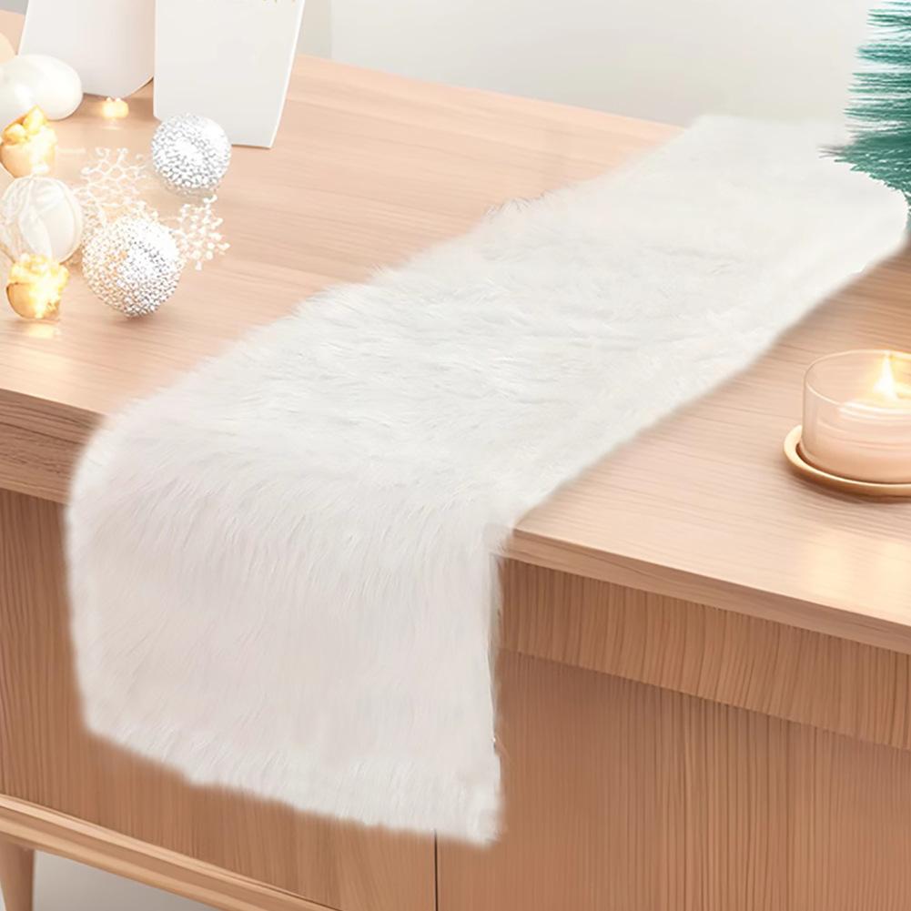 

1PC White Plush Christmas Table Runner Thickened Soft Long Hair Tablecloth Holiday Party Dining Table Home Decor Chemin De Table 37x90cm білий