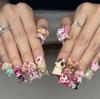 Handmade 3D Cute Rabbit Cat Pink Chocolate Dessert Cream Cartoon Almond Shaped Press On Nails Art Stickers