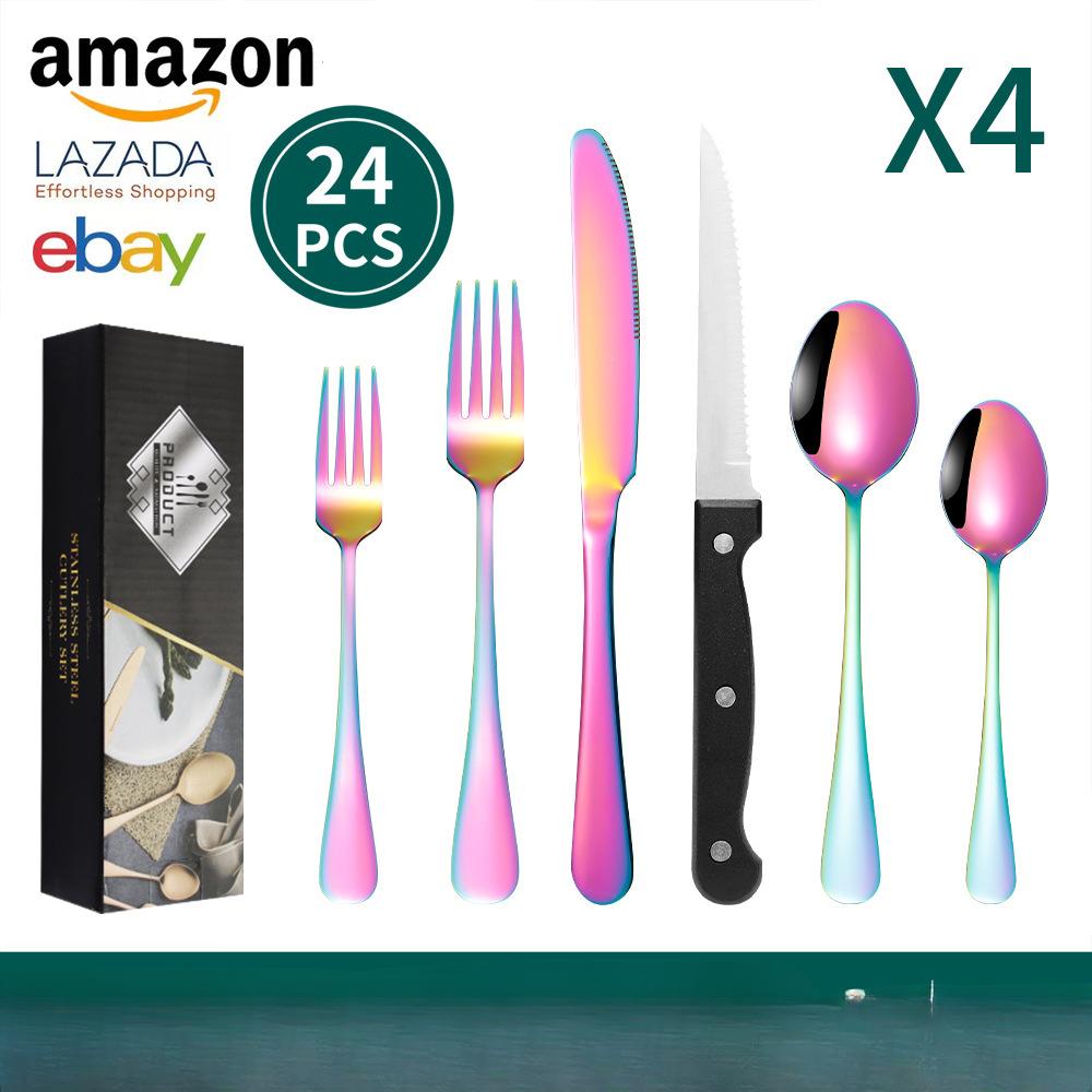 1010 Knife Fork and Spoon Stainless Steel Tableware Set 24-piece Tableware Steak Knife Fork and Spoon