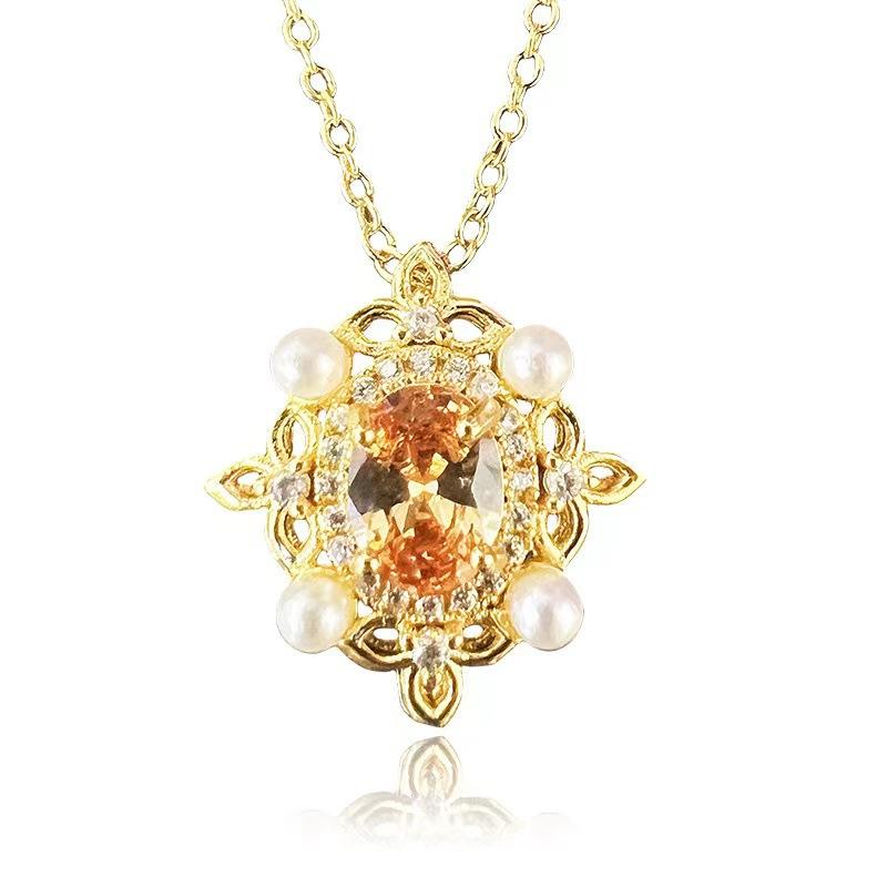 Gold Fanta Stone Zircon Pearl Necklace Wrapped Filament Light Luxury High Sense Niche Design Clavicle Chain Pendant Female