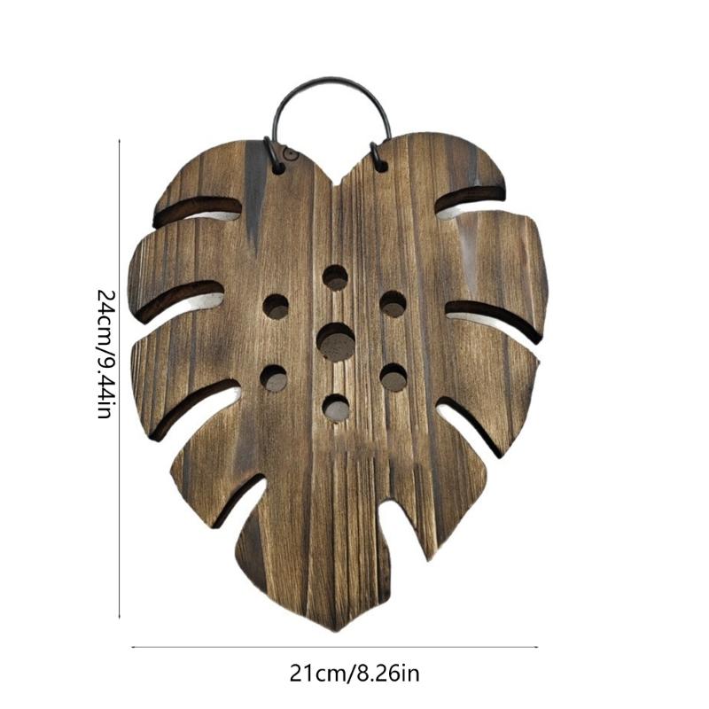 Wooden Hanging Planter Container For Staghorn Ferns With Iron Hook Indoor Wall Mount For Mosses Plant Leaf Shape Design