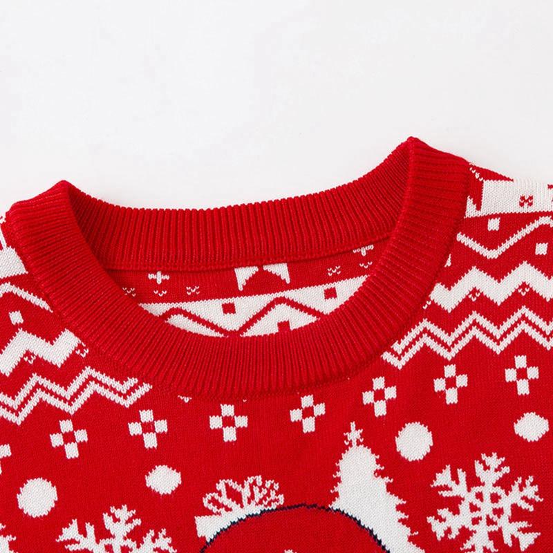 2-7 Years Kids Christmas Style Printed Sweater Round Neck Knitted Sweatshirt