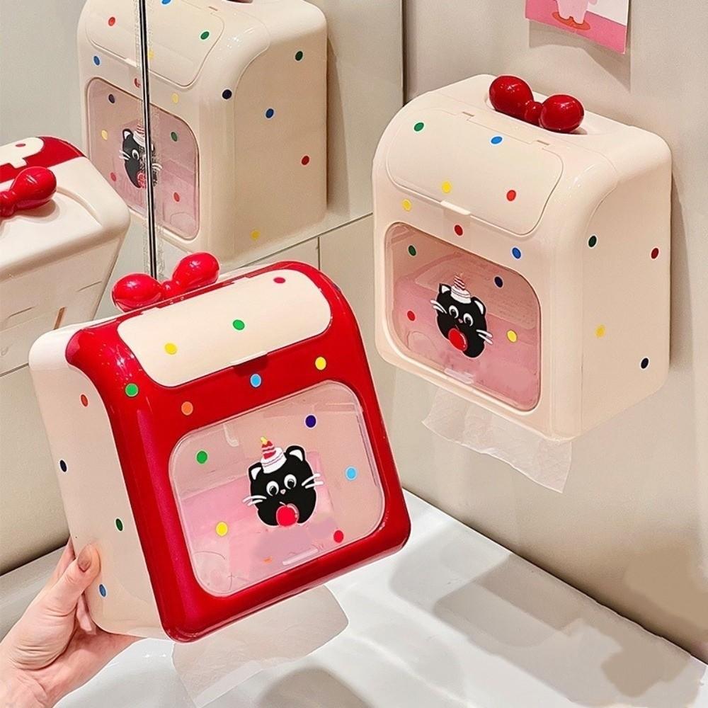 Waterproof Cartoon Tissue Holder Large Capacity Space Saving Toilet Paper Rack Wall-Mounted Plastic Paper Towel Box Office