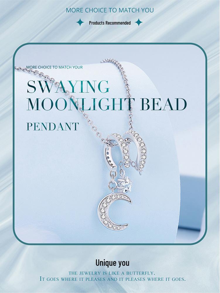 Avle S925 Sterling Silver Moonlight Bracelet with Platinum-Plated Star and Moon Beads