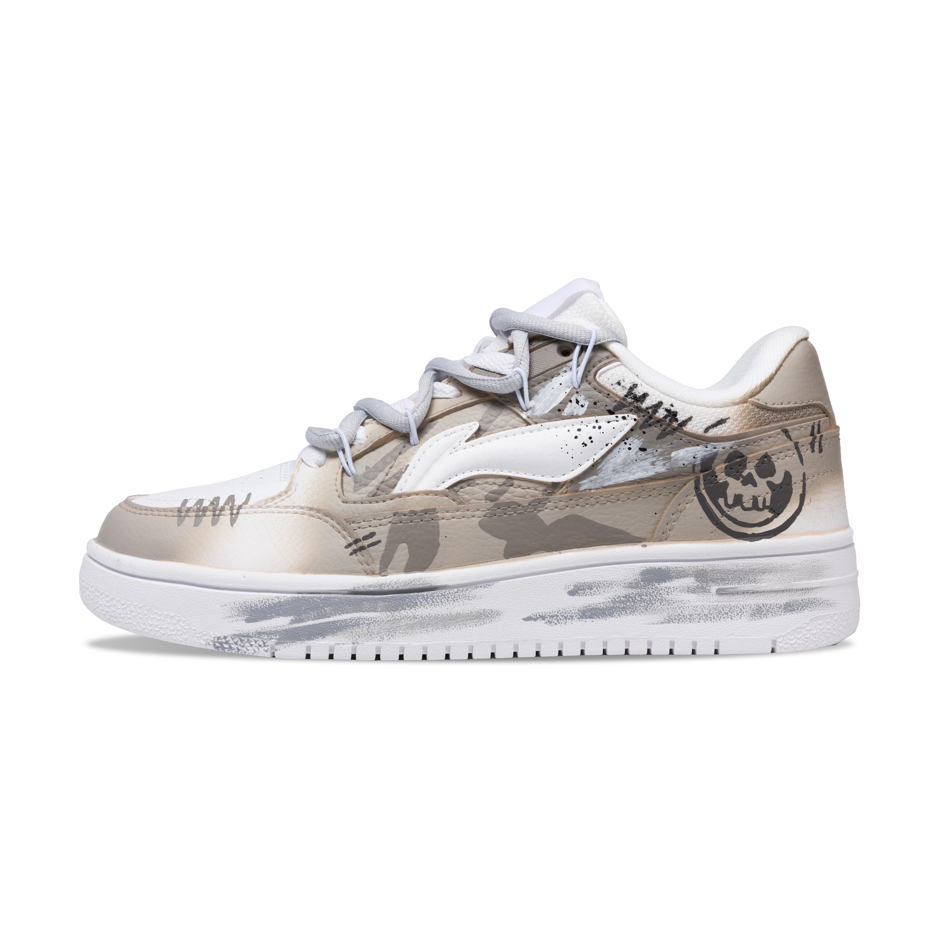 Li Ning Tianji Slip Resistant Abrasion Resistant Low top Skateboard Shoes Unisex White Brown AGCU095-5(Team467-) 39