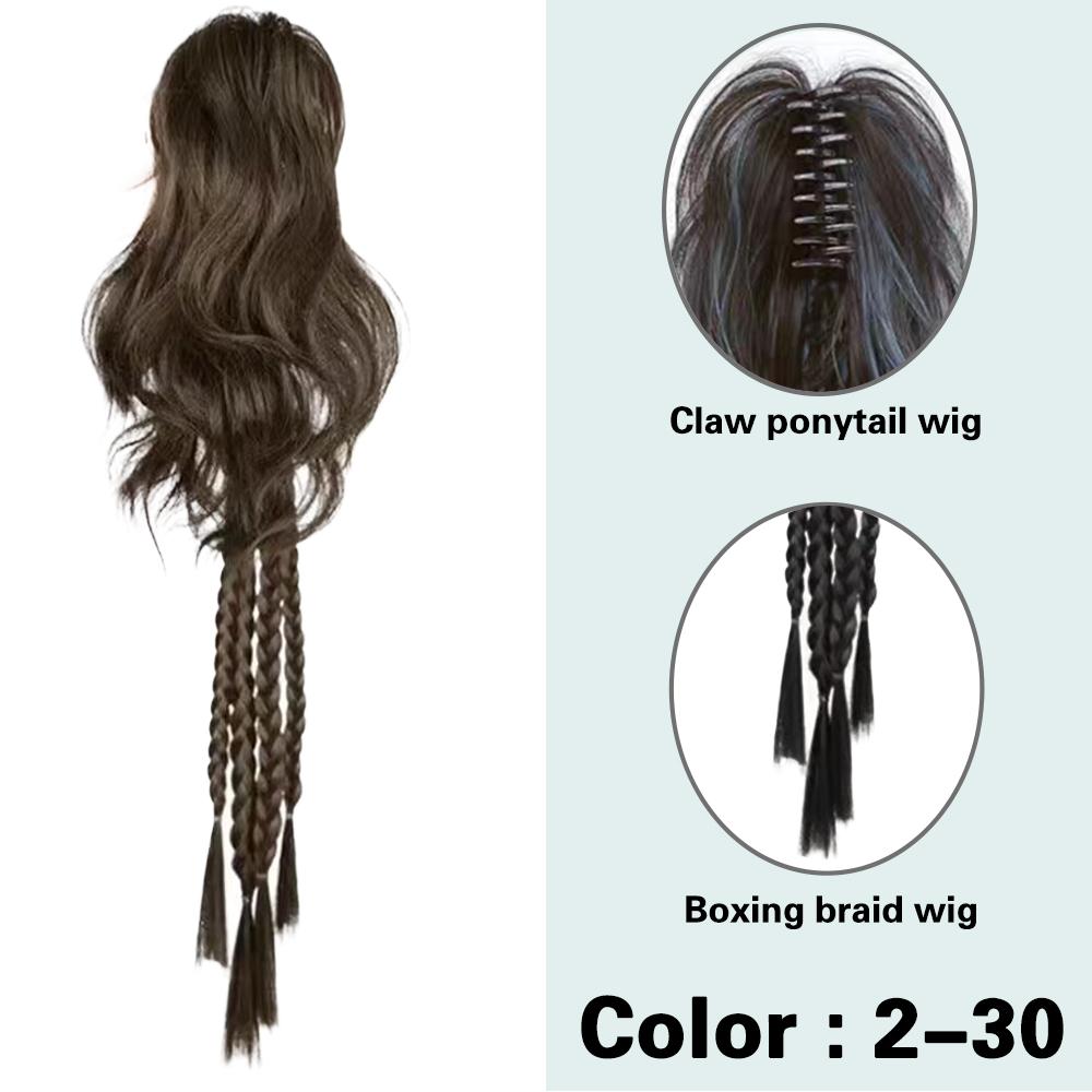 Treccia di Capelli Lunghi Sintetici Coda di Cavallo Chignon Trecce Boxe Parrucca Clip a Pinza Mezza Coda Estensione Ondulazione ad Acqua per Uso Femminile