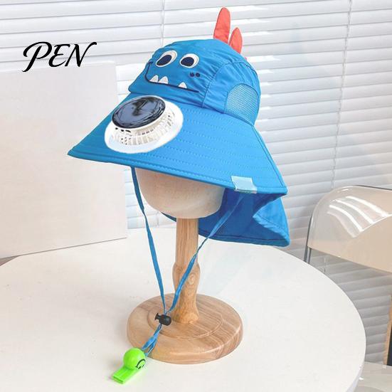 Kids Sun Hat with Active Cooling Cap Built-in Solar Fan, Wide Brim Protection Baby For Hot Weather Hat, Breathable Mesh Fabric Summer Cartoon Pattern,