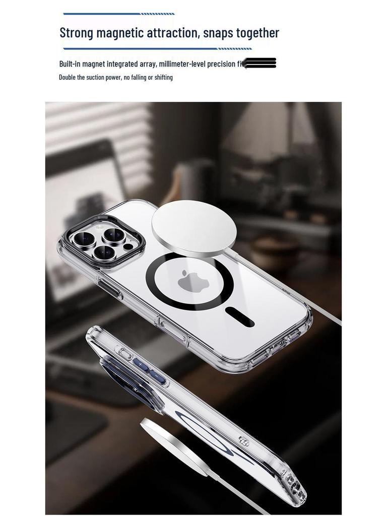 Transparent Magnetic Suction iPhone 16 Pro Max Case with Metal Airbag Protection