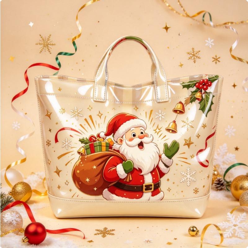 Christmas Printed PVC Waterproof Tote Bag Amazon European and American Women Commuter Shopping Handbag