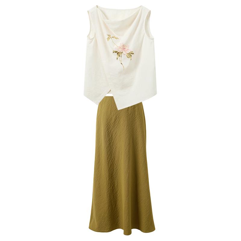 Sancai New Chinese Style Peony Blouse & Skirt Set M