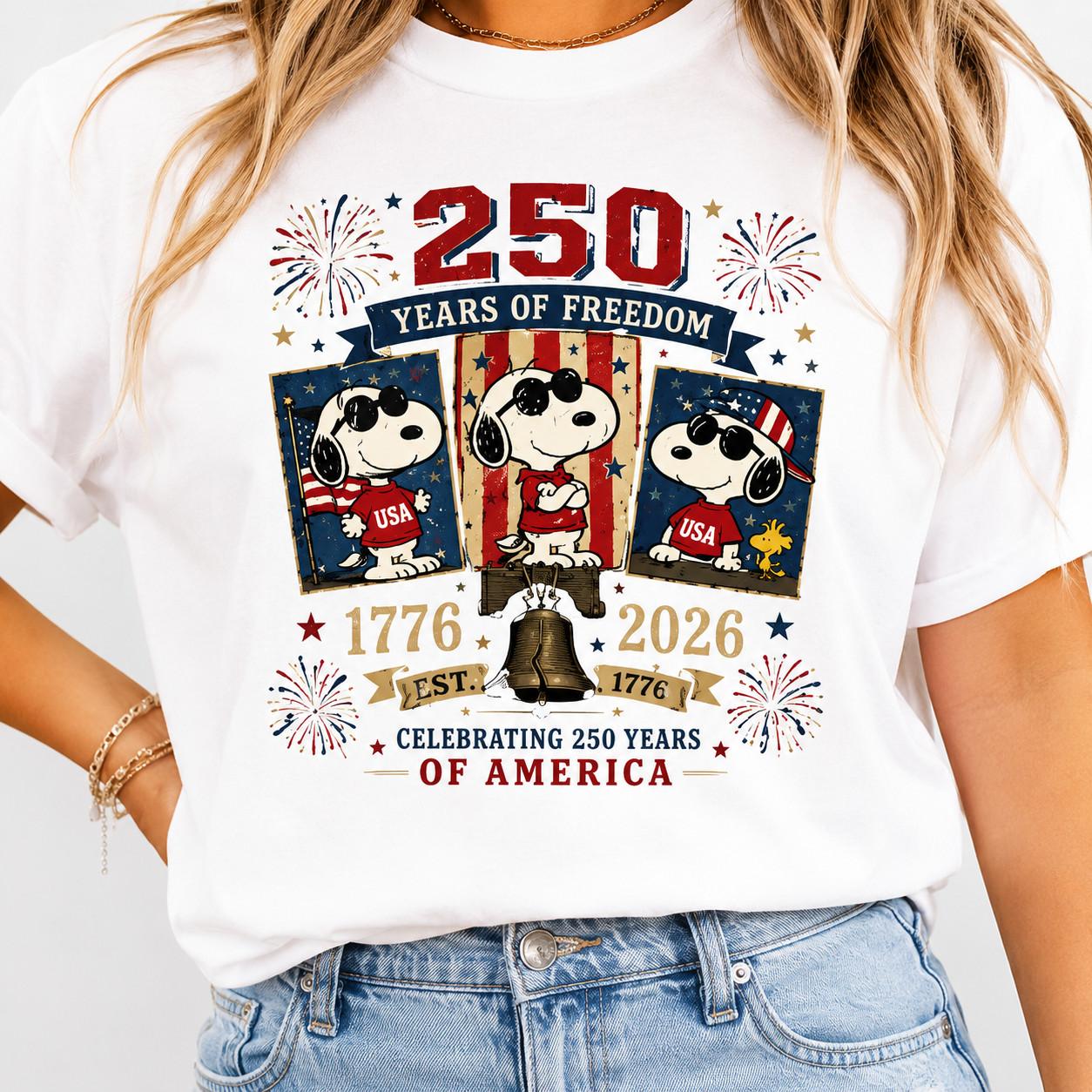 USA 250 Years Freedom 1776-2026 Patriotic Cartoon Tee Shirt XL