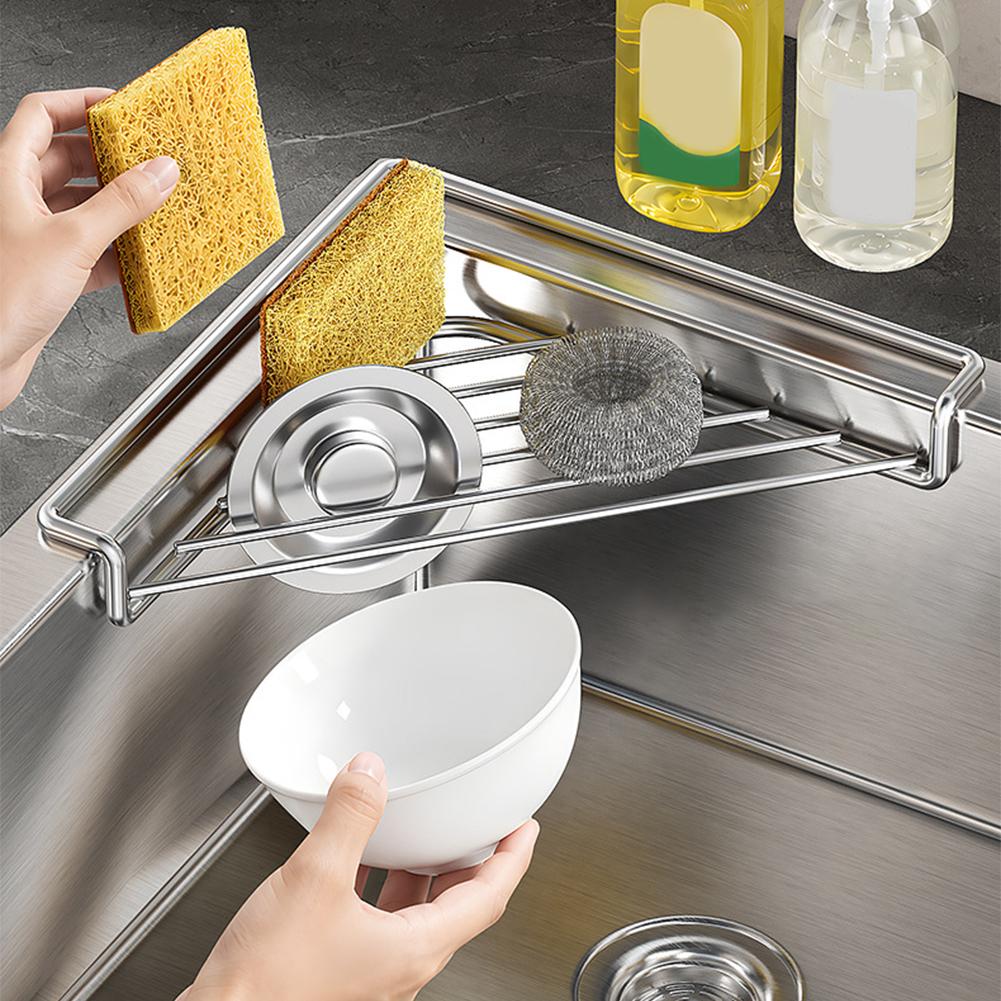 Triangle Sink Corner Rack Punch-free Anti-rust Sponge Drying Rack Hollowed Space Saving Sink Drain Shelf Kitchen Tool