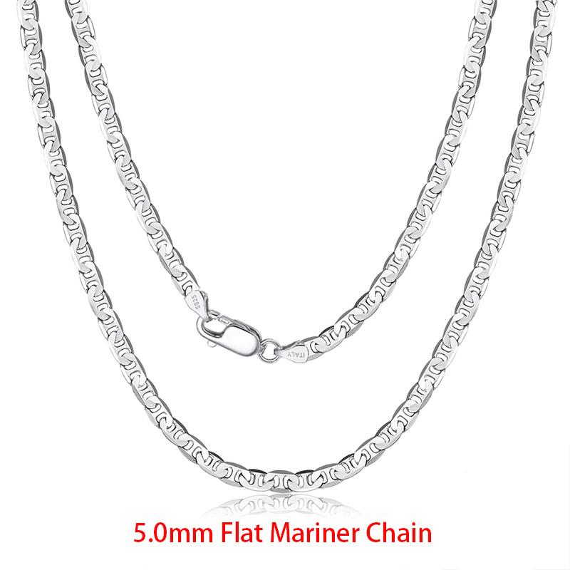 Rinntin Zinc Alloy Sterling Zinc Alloy Italian 2.6/3.7/5.0mm Flat Mariner Chain Necklace for Women Men Fashion Neck Chain Zircon SC78