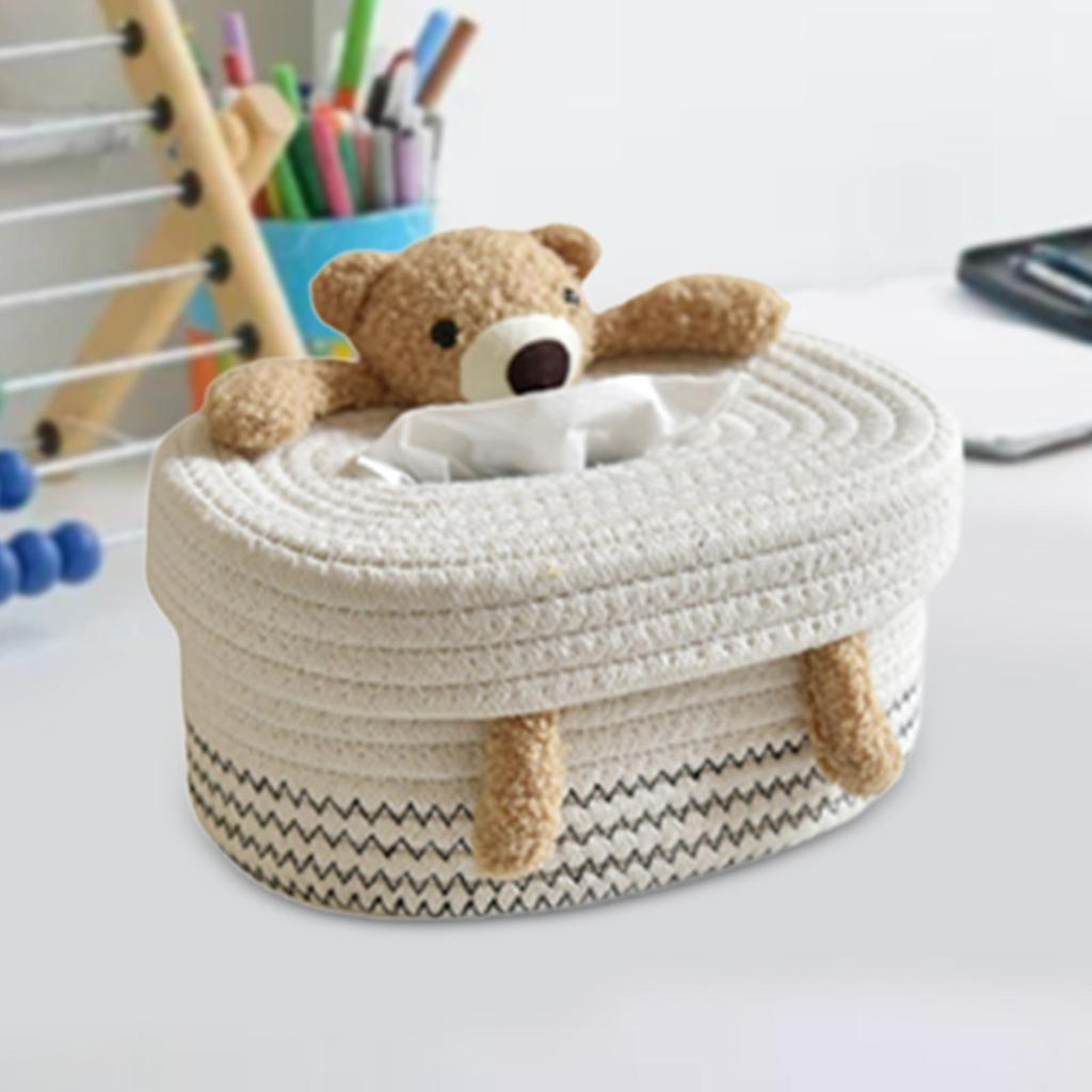 Cotton Rope Tissue Box Container Handmade Stylish Cartoon Modern Tissue Case for Living Room Coffee Table Bathroom Desk Home