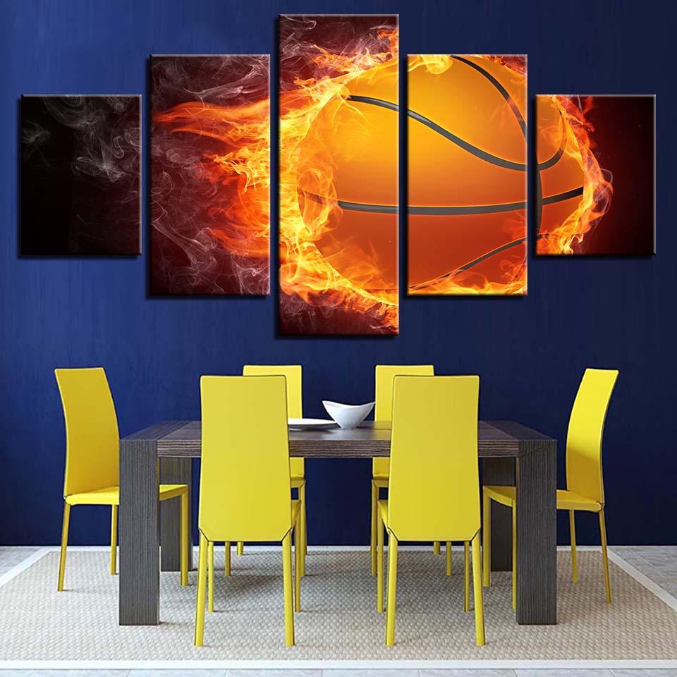 No Framed Basketball Theme Pentathic 5 Pcs Canvas Picture Wall Art Print Canvas Painting Wall Decor for Living Room