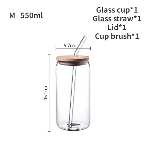 Drinking Cup Glasses with Bamboo Lid Juice Glass Straws Beer MugIce Coffee Mugs Cute Glasses Beer Jars Glasses Brush Drinkware