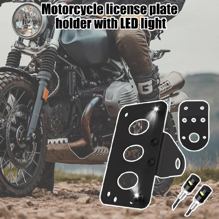 License Plate Bracket,Motorcycle Tail Light Holder Support with LED Light License Plate Adjustable Holder