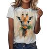 Crew Neck Short Sleeve Watercolor Giraffe Floral Print T Shirt Women's Outfits Casual Daily Wear Summer Lady Clothes