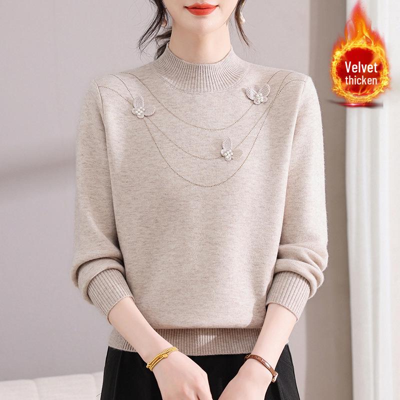 Women's Winter Half-High Neck Sweater for Middle-Aged and Elderly, Autumn/Winter Knitted Pullover