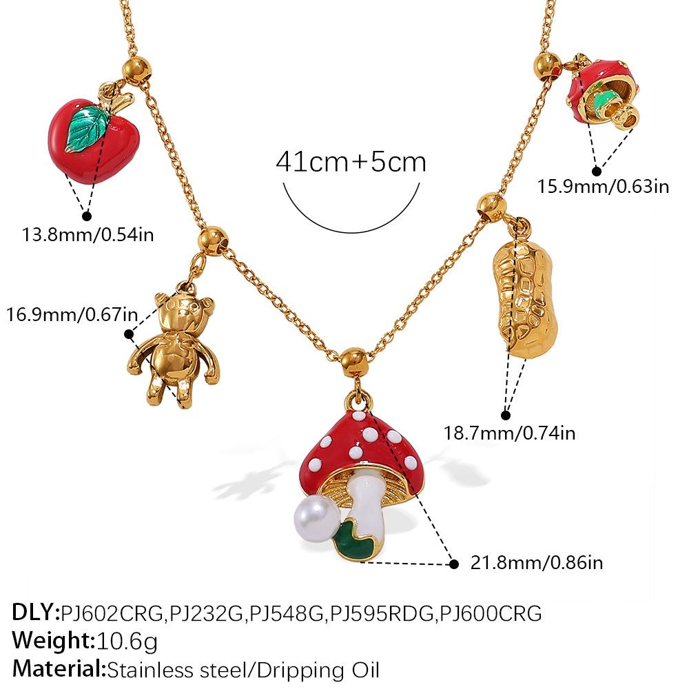 Niche seaside vacation style DIY mushroom pendant necklace stainless steel plated temperament necklace jewelry women