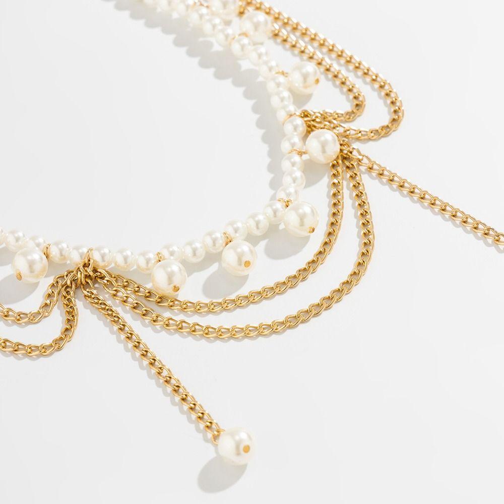 Silberne Metall-Körperkette Körperschmuck Perlenquaste Taillenkette Sommer Strandaccessoires